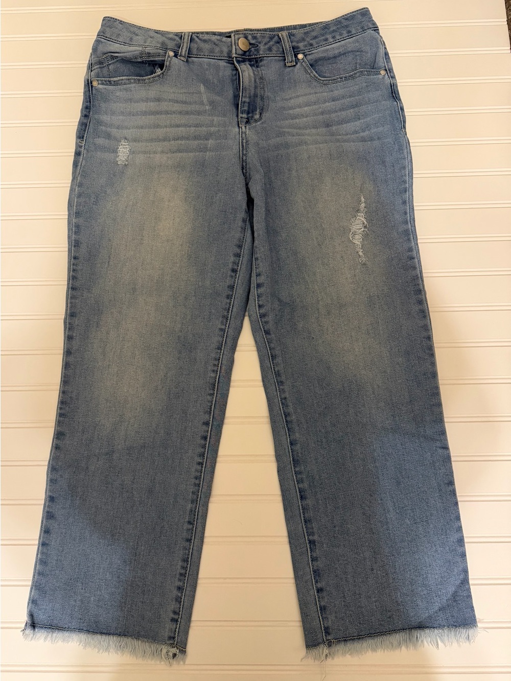 1822 Denim Women’s Light Blue Straight Leg Ankle Jeans with Frayed Hem Size 12